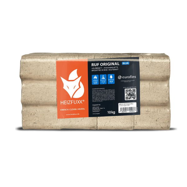 Heizfuxx Weichholzbriketts 960 kg – RUF-Form, 96 x 10 kg, DIN-zertifiziert, Palette