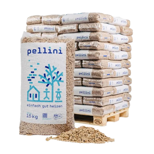 Holzpellets 6 mm Pellini – 990 kg Palette (66 x 15 kg), zertifiziert ENplus A1 & DINplus
